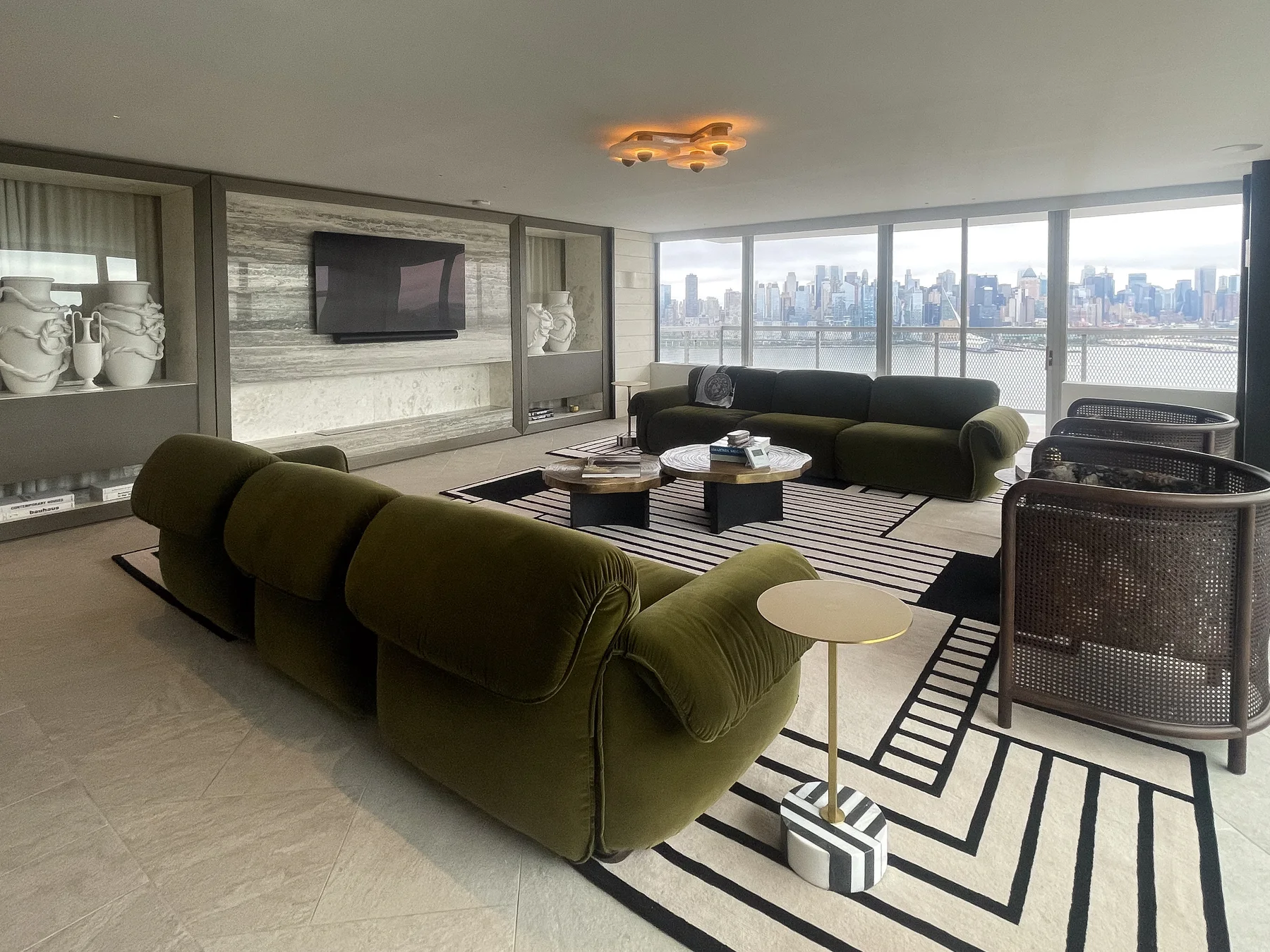 Living area in HKB's renovation portfolio with a Manhattan skyline view